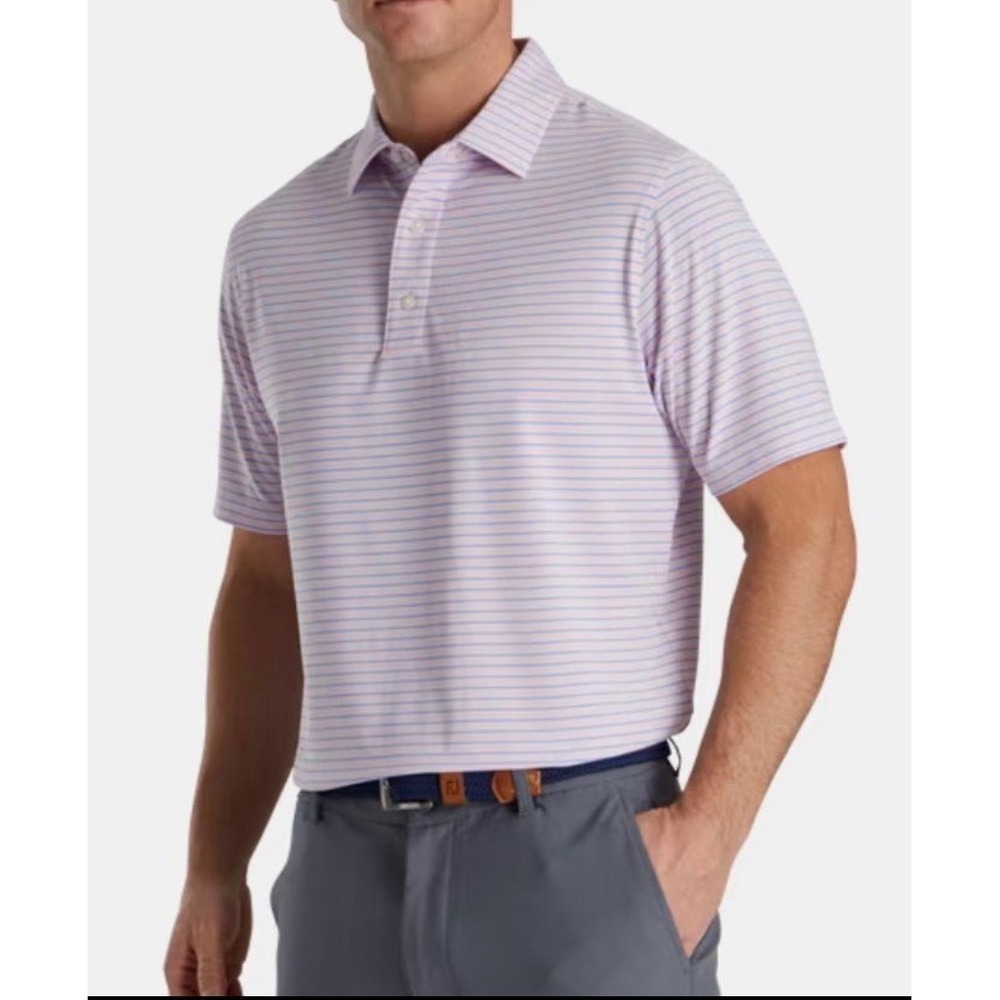FootJoy Mens XL Athletic Fit Striped Golf Polo‎ Pink Blue